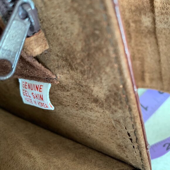 Vintage 80s Burgundy Eel Skin Shoulder Bag Crossbody Handbag Clutch Purse - Picture 10 of 16